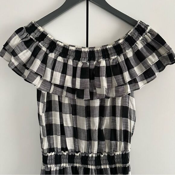 MISA Los Angeles Marielle Gingham Check Off The Shoulder Dress - Picture 4 of 8